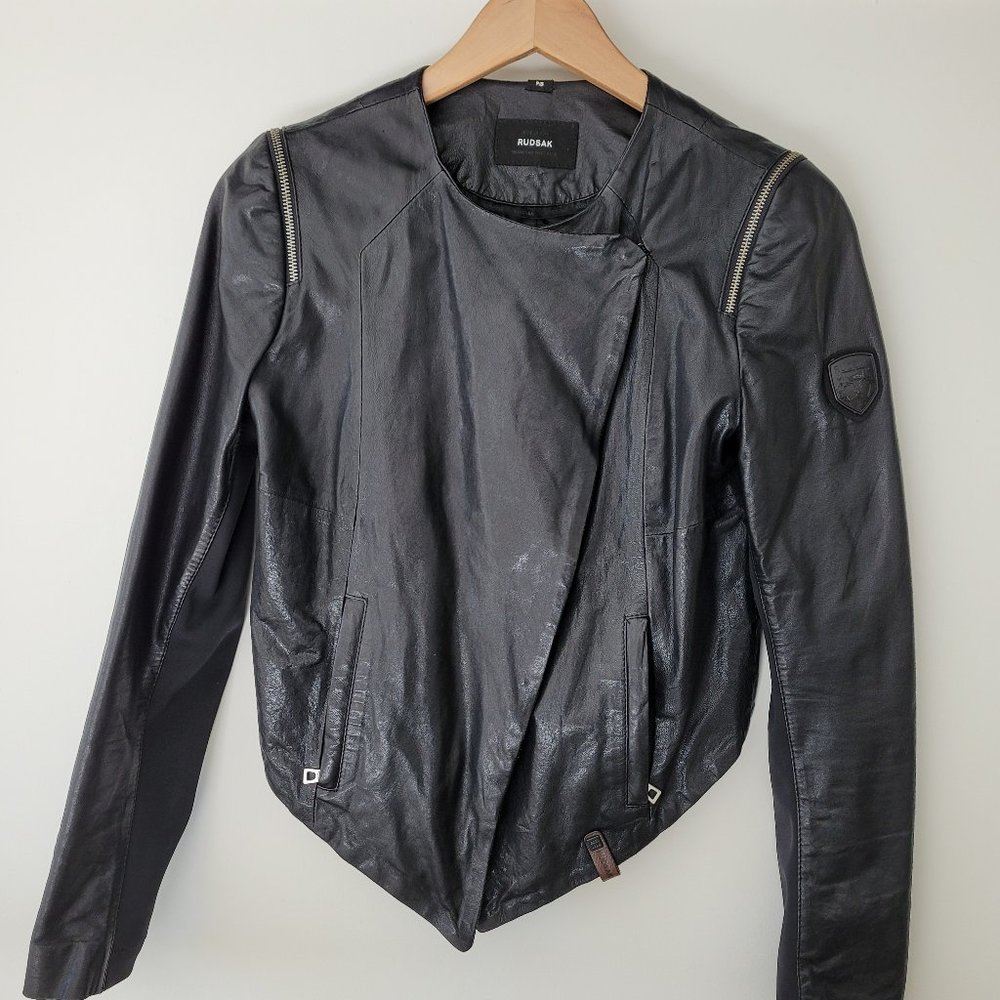 Rudsak short black leather jacket size small